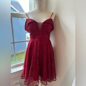 Red Off-Shoulder Party Dress With Glitter